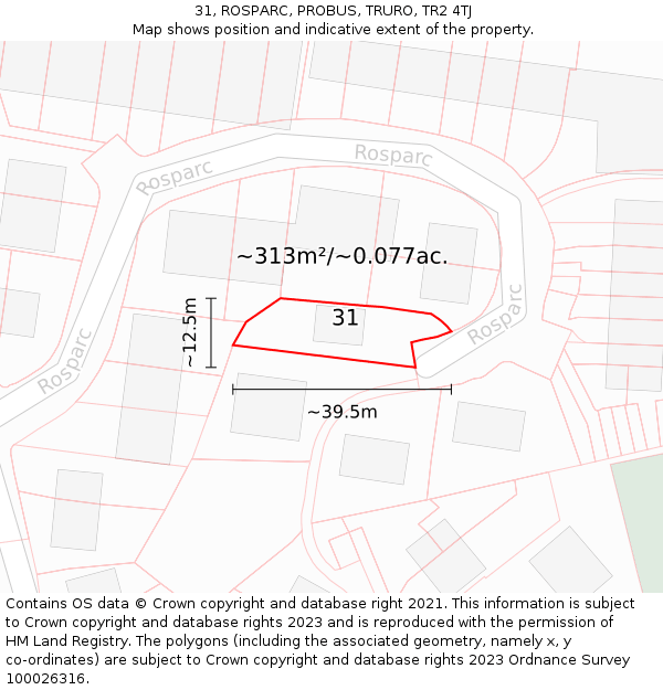 31, ROSPARC, PROBUS, TRURO, TR2 4TJ: Plot and title map