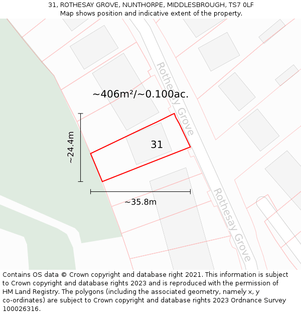 31, ROTHESAY GROVE, NUNTHORPE, MIDDLESBROUGH, TS7 0LF: Plot and title map