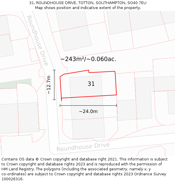 31, ROUNDHOUSE DRIVE, TOTTON, SOUTHAMPTON, SO40 7EU: Plot and title map