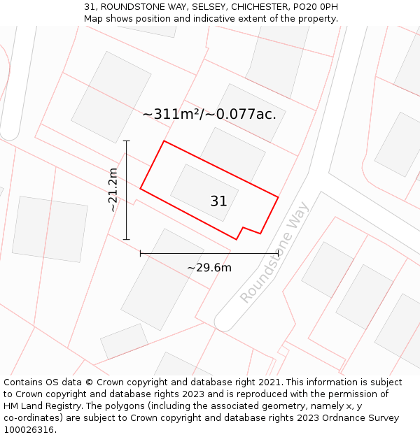 31, ROUNDSTONE WAY, SELSEY, CHICHESTER, PO20 0PH: Plot and title map