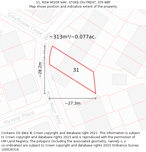 31, ROW MOOR WAY, STOKE-ON-TRENT, ST6 8BP: Plot and title map