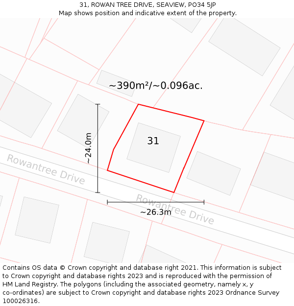 31, ROWAN TREE DRIVE, SEAVIEW, PO34 5JP: Plot and title map