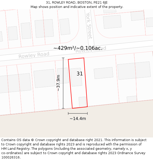 31, ROWLEY ROAD, BOSTON, PE21 6JE: Plot and title map