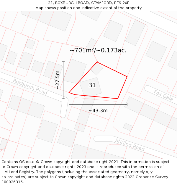 31, ROXBURGH ROAD, STAMFORD, PE9 2XE: Plot and title map