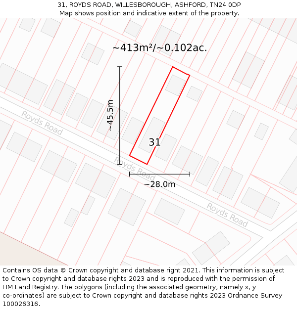 31, ROYDS ROAD, WILLESBOROUGH, ASHFORD, TN24 0DP: Plot and title map