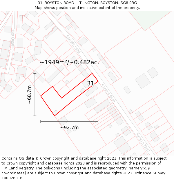 31, ROYSTON ROAD, LITLINGTON, ROYSTON, SG8 0RG: Plot and title map