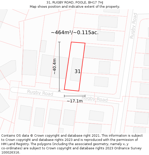 31, RUGBY ROAD, POOLE, BH17 7HJ: Plot and title map