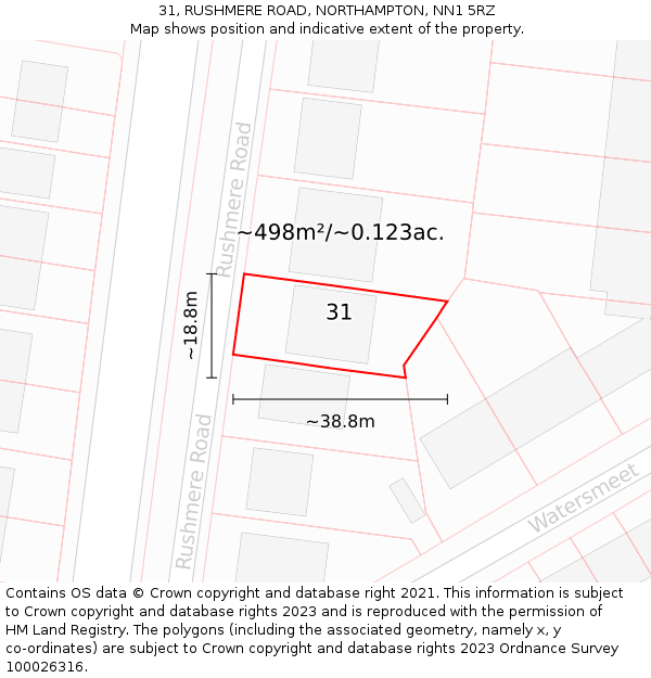 31, RUSHMERE ROAD, NORTHAMPTON, NN1 5RZ: Plot and title map