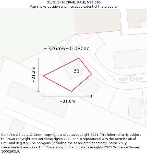 31, RUSKIN DRIVE, SALE, M33 5TQ: Plot and title map