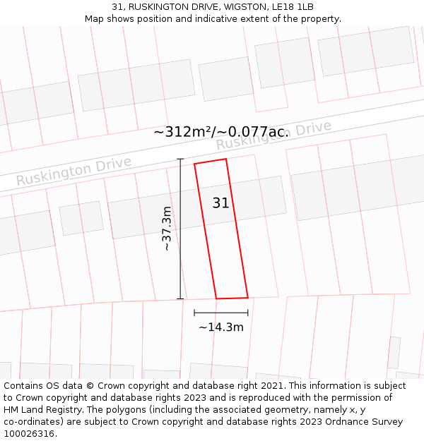 31, RUSKINGTON DRIVE, WIGSTON, LE18 1LB: Plot and title map