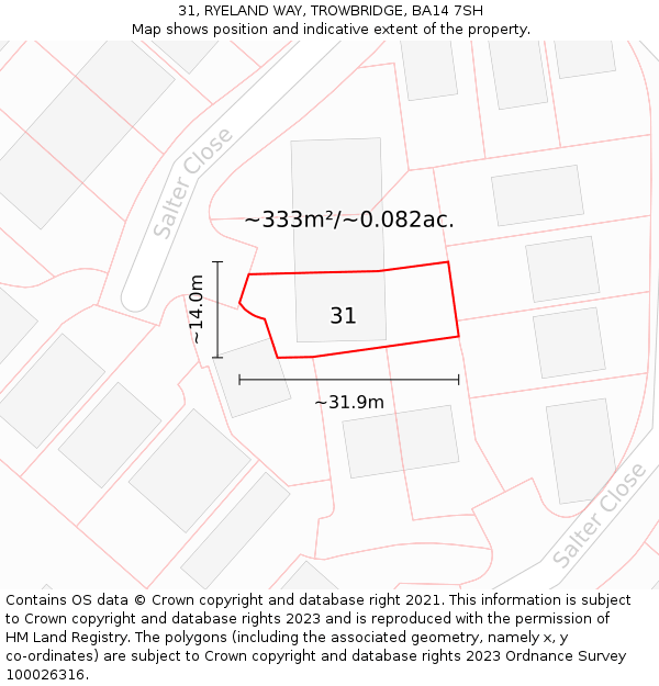 31, RYELAND WAY, TROWBRIDGE, BA14 7SH: Plot and title map