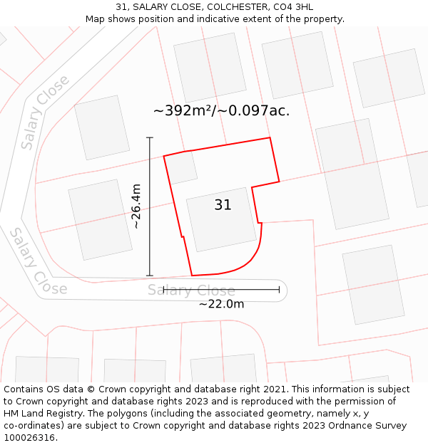 31, SALARY CLOSE, COLCHESTER, CO4 3HL: Plot and title map