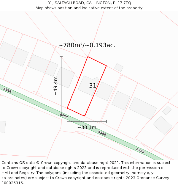 31, SALTASH ROAD, CALLINGTON, PL17 7EQ: Plot and title map