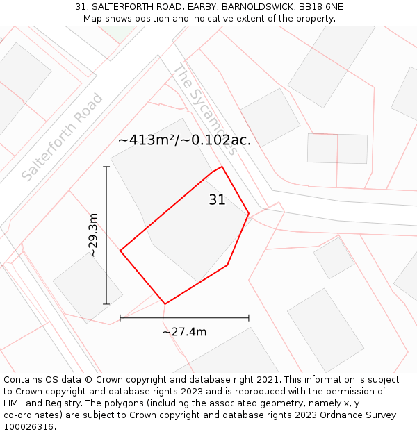 31, SALTERFORTH ROAD, EARBY, BARNOLDSWICK, BB18 6NE: Plot and title map