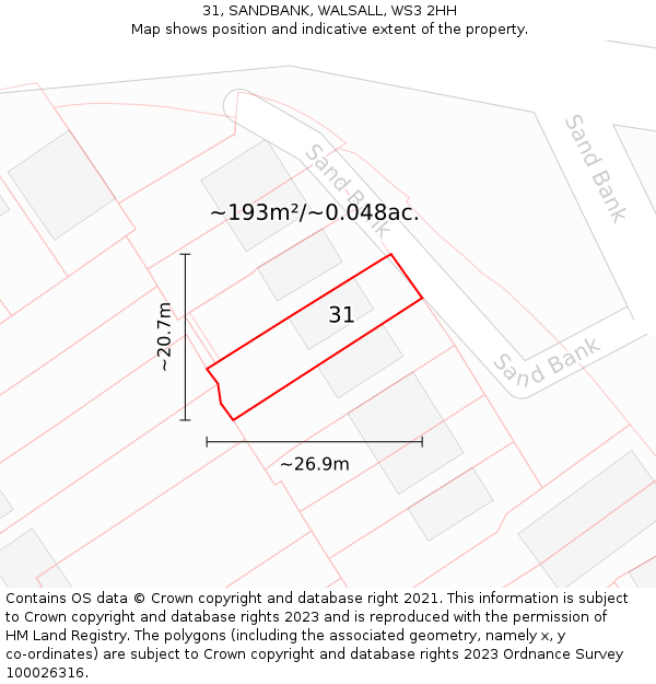 31, SANDBANK, WALSALL, WS3 2HH: Plot and title map