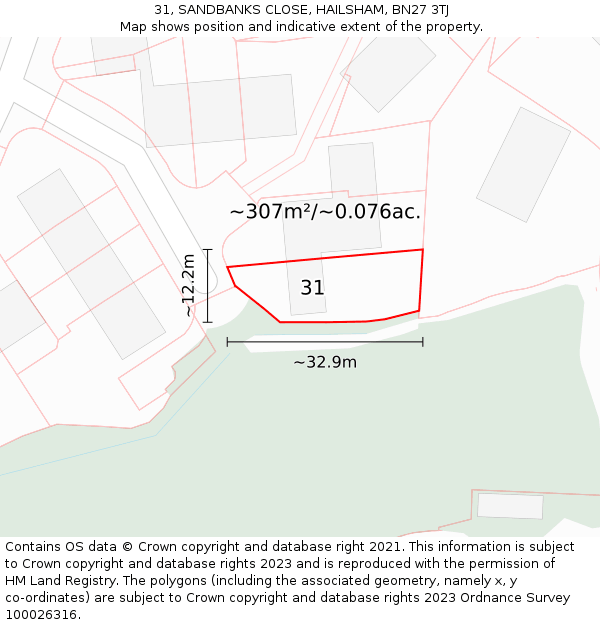 31, SANDBANKS CLOSE, HAILSHAM, BN27 3TJ: Plot and title map