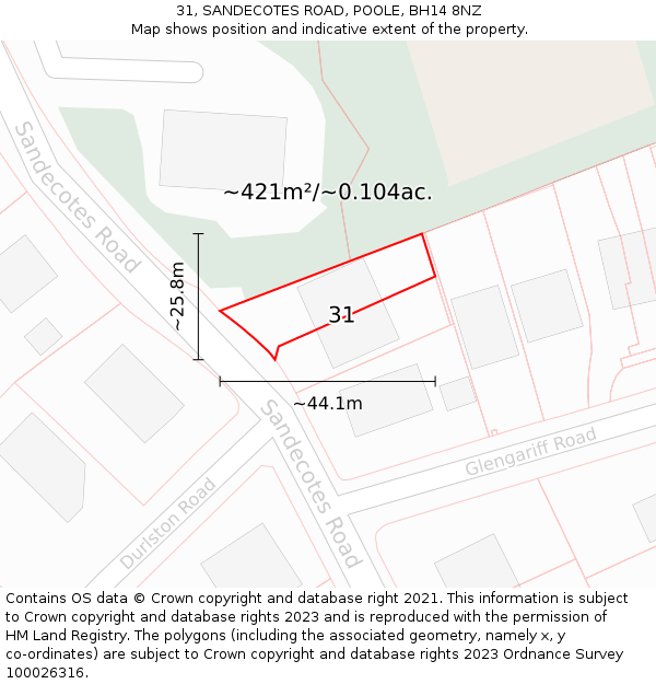 31, SANDECOTES ROAD, POOLE, BH14 8NZ: Plot and title map