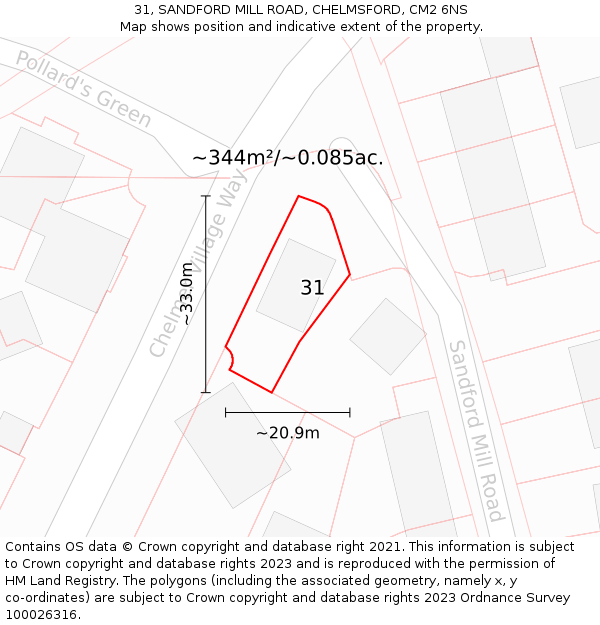 31, SANDFORD MILL ROAD, CHELMSFORD, CM2 6NS: Plot and title map