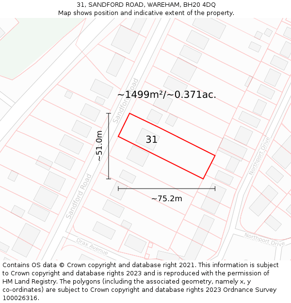 31, SANDFORD ROAD, WAREHAM, BH20 4DQ: Plot and title map