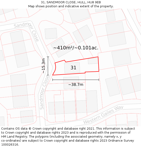 31, SANDMOOR CLOSE, HULL, HU8 9EB: Plot and title map