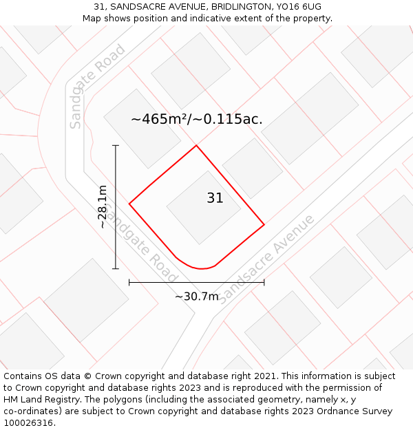 31, SANDSACRE AVENUE, BRIDLINGTON, YO16 6UG: Plot and title map