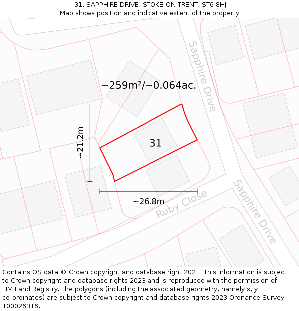 31, SAPPHIRE DRIVE, STOKE-ON-TRENT, ST6 8HJ: Plot and title map