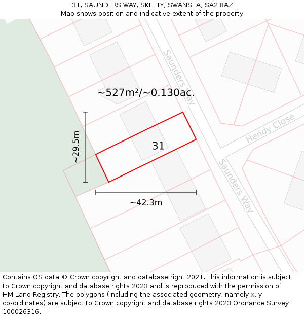 31, SAUNDERS WAY, SKETTY, SWANSEA, SA2 8AZ: Plot and title map