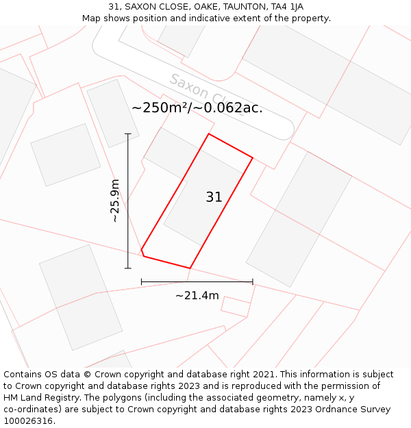 31, SAXON CLOSE, OAKE, TAUNTON, TA4 1JA: Plot and title map