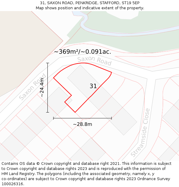 31, SAXON ROAD, PENKRIDGE, STAFFORD, ST19 5EP: Plot and title map