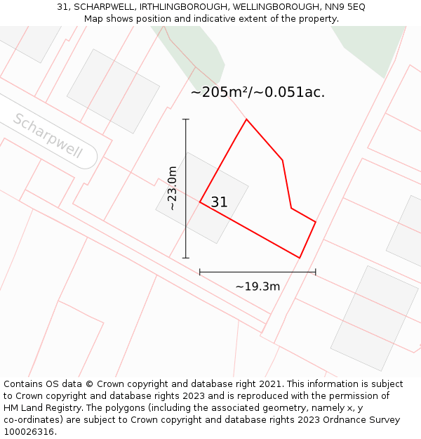 31, SCHARPWELL, IRTHLINGBOROUGH, WELLINGBOROUGH, NN9 5EQ: Plot and title map