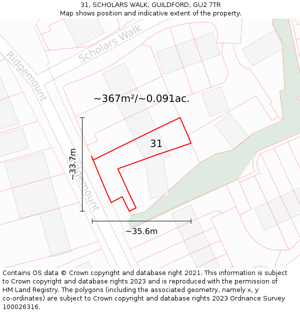 31, SCHOLARS WALK, GUILDFORD, GU2 7TR: Plot and title map