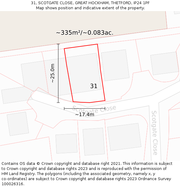 31, SCOTGATE CLOSE, GREAT HOCKHAM, THETFORD, IP24 1PF: Plot and title map