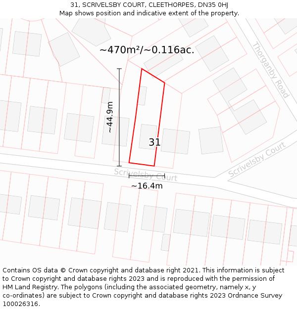 31, SCRIVELSBY COURT, CLEETHORPES, DN35 0HJ: Plot and title map