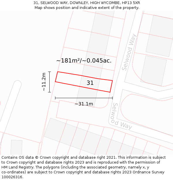 31, SELWOOD WAY, DOWNLEY, HIGH WYCOMBE, HP13 5XR: Plot and title map