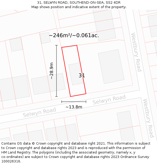 31, SELWYN ROAD, SOUTHEND-ON-SEA, SS2 4DR: Plot and title map