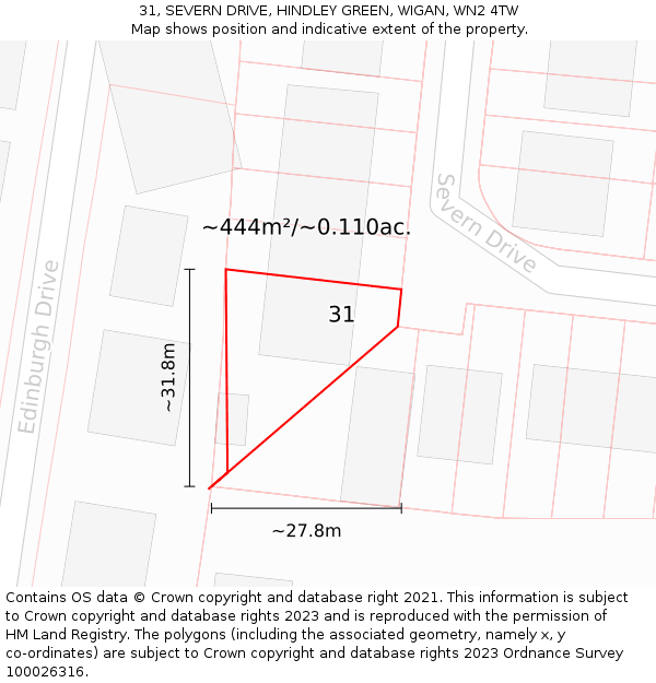 31, SEVERN DRIVE, HINDLEY GREEN, WIGAN, WN2 4TW: Plot and title map