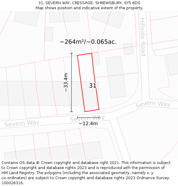 31, SEVERN WAY, CRESSAGE, SHREWSBURY, SY5 6DS: Plot and title map