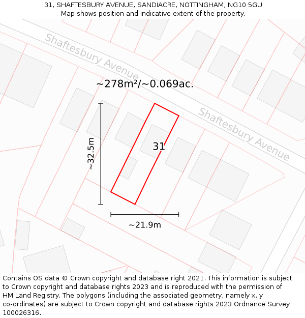 31, SHAFTESBURY AVENUE, SANDIACRE, NOTTINGHAM, NG10 5GU: Plot and title map