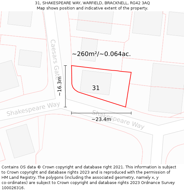 31, SHAKESPEARE WAY, WARFIELD, BRACKNELL, RG42 3AQ: Plot and title map