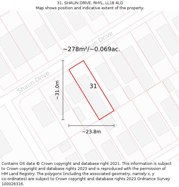 31, SHAUN DRIVE, RHYL, LL18 4LG: Plot and title map