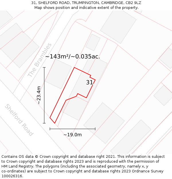 31, SHELFORD ROAD, TRUMPINGTON, CAMBRIDGE, CB2 9LZ: Plot and title map