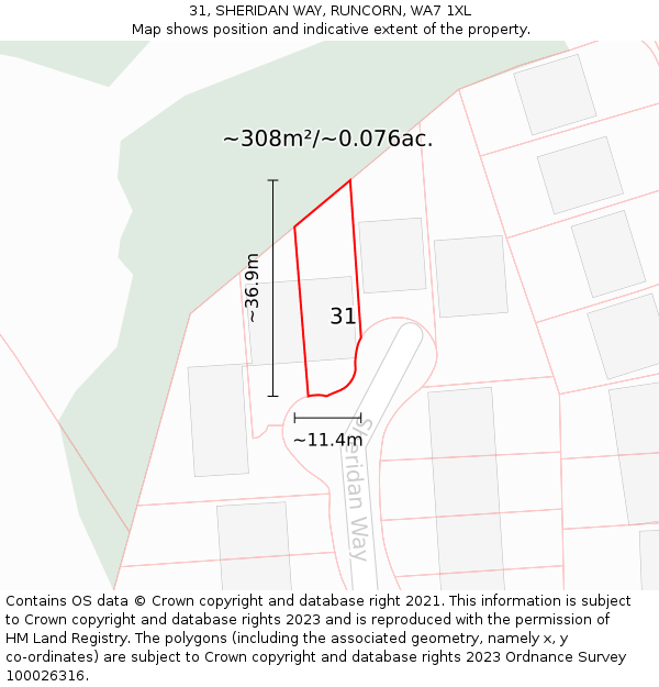 31, SHERIDAN WAY, RUNCORN, WA7 1XL: Plot and title map