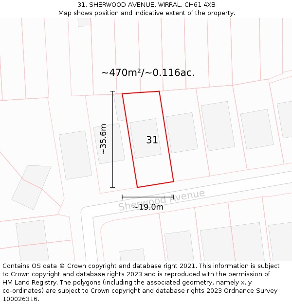 31, SHERWOOD AVENUE, WIRRAL, CH61 4XB: Plot and title map