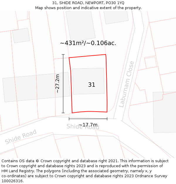 31, SHIDE ROAD, NEWPORT, PO30 1YQ: Plot and title map