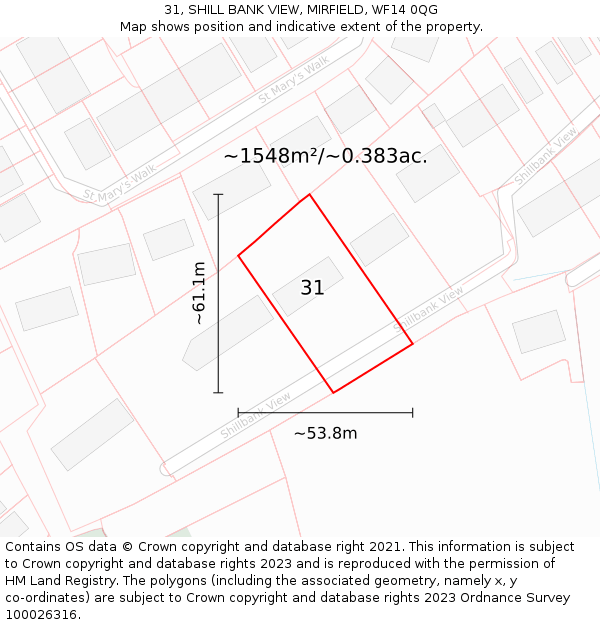 31, SHILL BANK VIEW, MIRFIELD, WF14 0QG: Plot and title map
