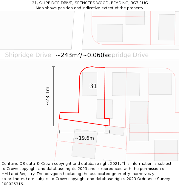 31, SHIPRIDGE DRIVE, SPENCERS WOOD, READING, RG7 1UG: Plot and title map