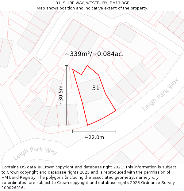 31, SHIRE WAY, WESTBURY, BA13 3GF: Plot and title map