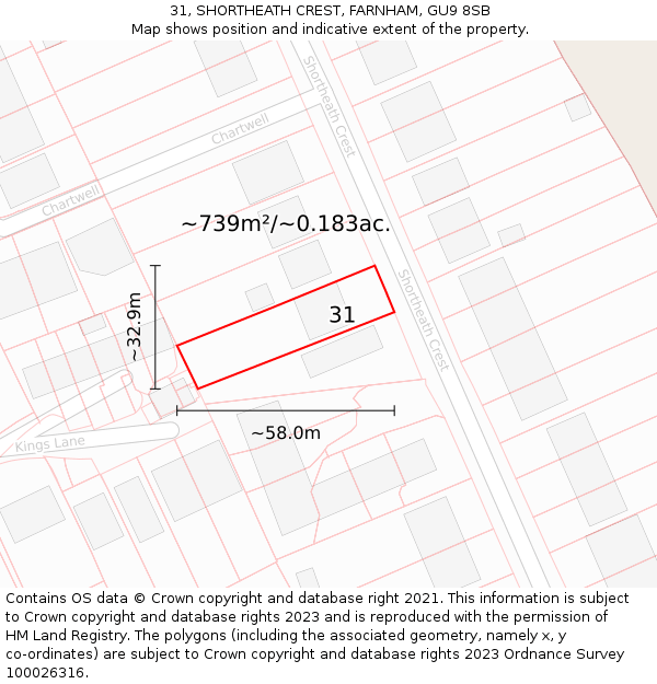 31, SHORTHEATH CREST, FARNHAM, GU9 8SB: Plot and title map