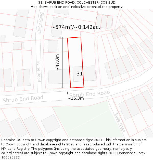 31, SHRUB END ROAD, COLCHESTER, CO3 3UD: Plot and title map