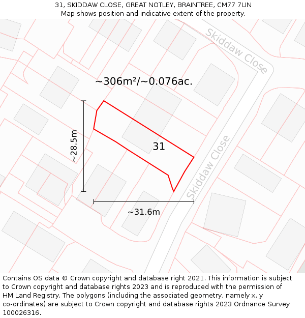 31, SKIDDAW CLOSE, GREAT NOTLEY, BRAINTREE, CM77 7UN: Plot and title map